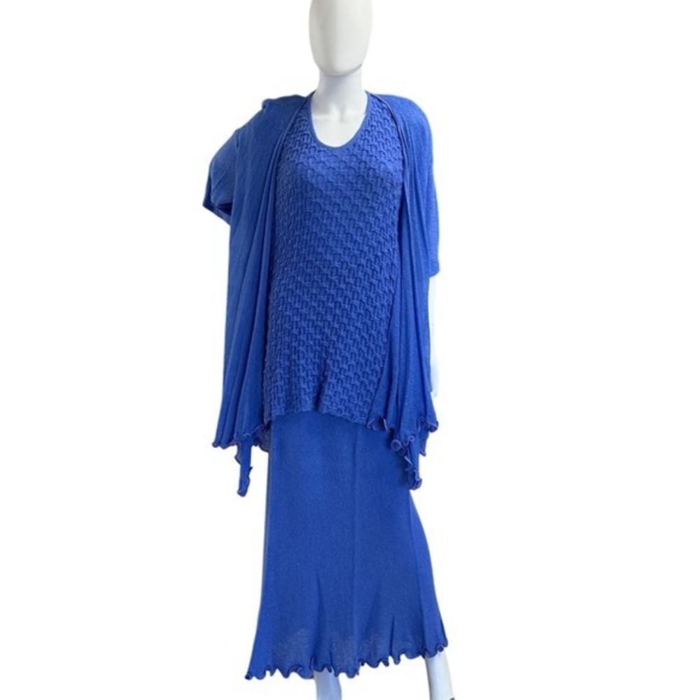 Vivian Chan Shaw‎ Vintage Textured Knit Long Layer Skirt Dress Set Ruffle Gown
